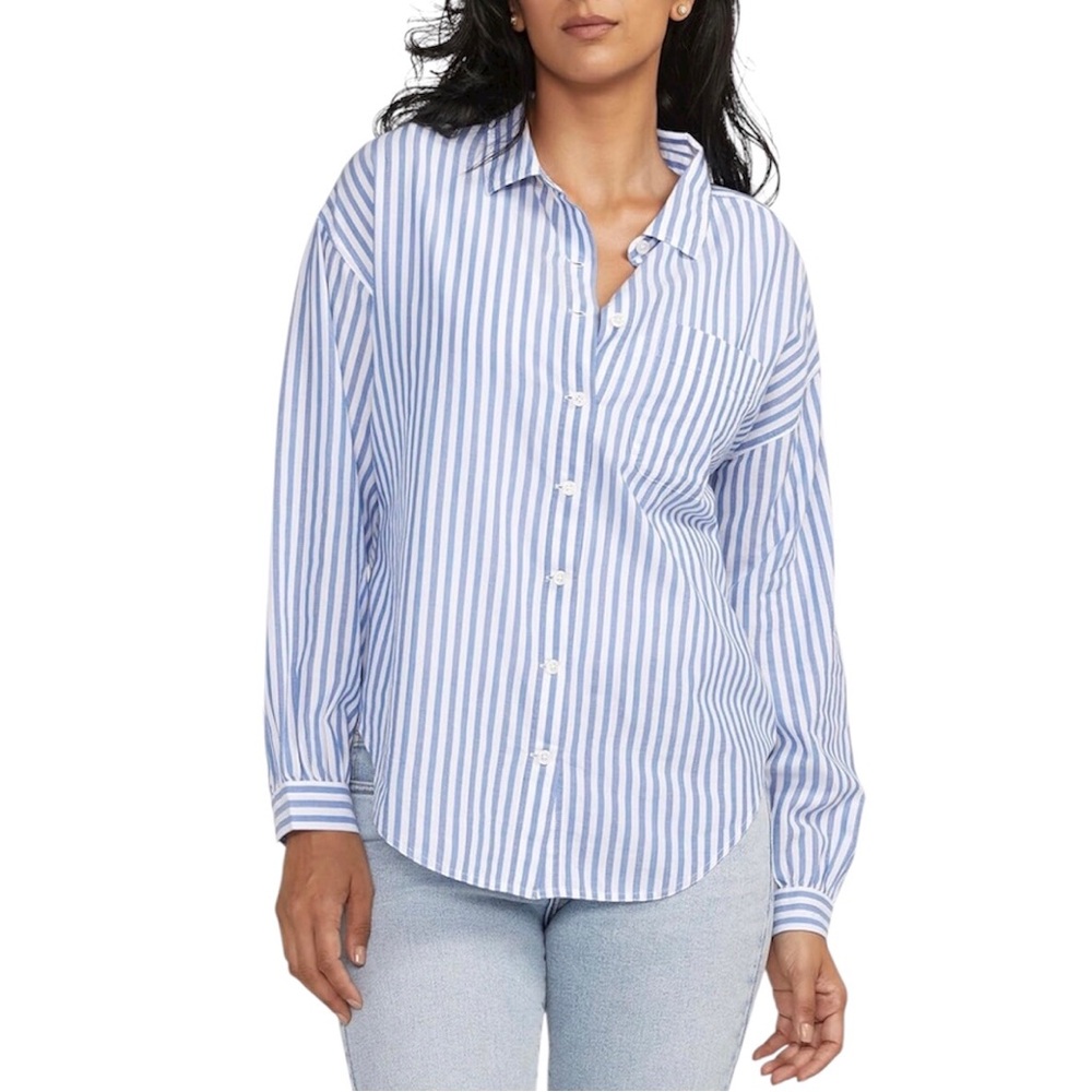 NWT JAG Jeans Women's Relaxed Button-Down Shirt, Blue Stripe, Women's Medium